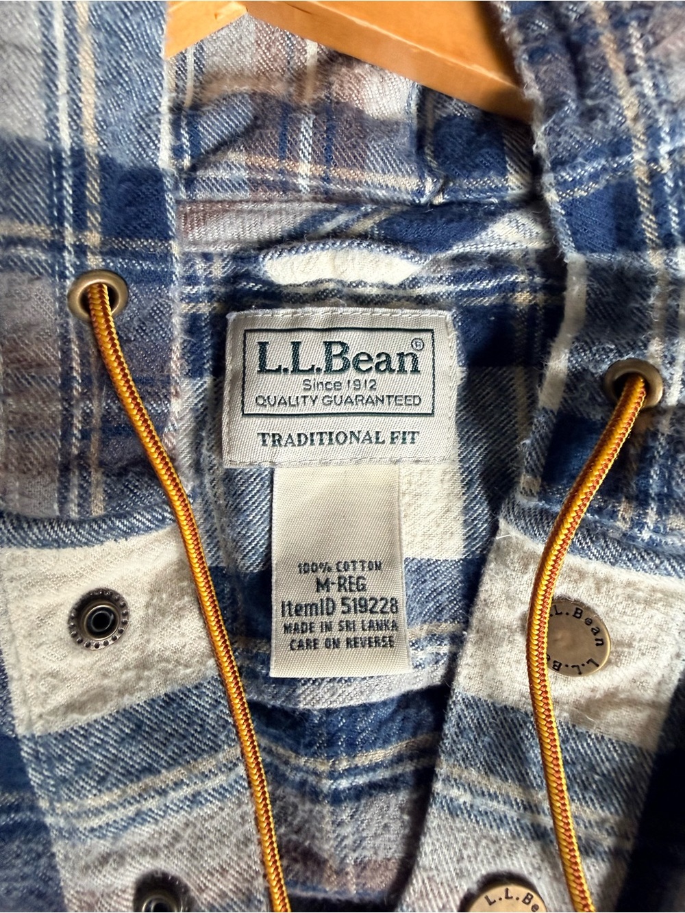 L.L. Bean Blue & Brown Plaid Hooded Shirt - Picture 2 of 10